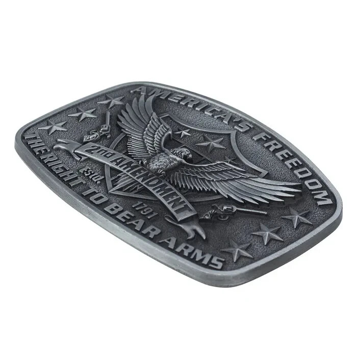 America Second Amendment Belt Buckle 2A, 2nd, Freedom, Guns Antique Silver Tone