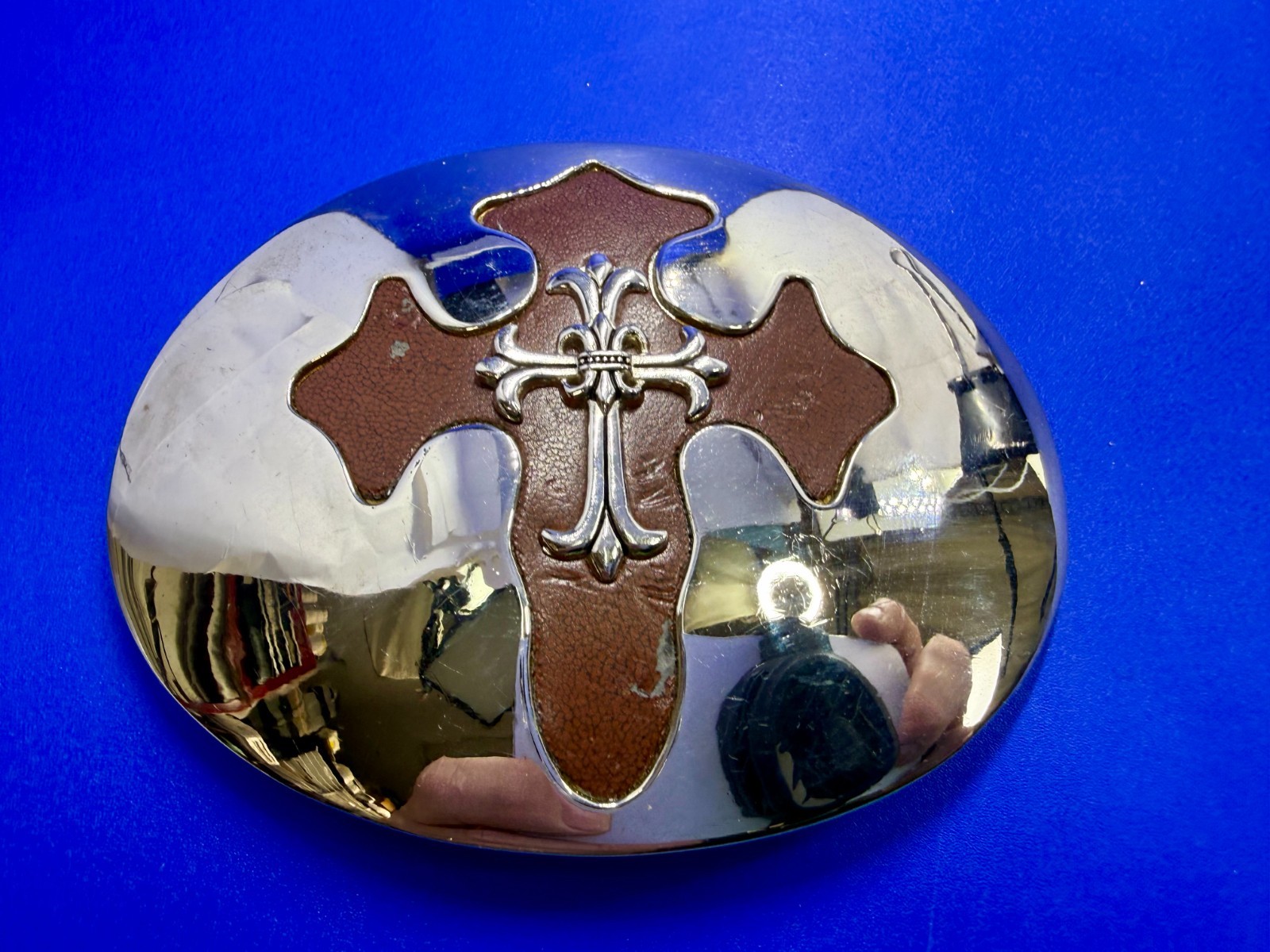 Large Gothic Cross Religious Gothic Punk Biker Vibe Leather & Metal Belt Buckle