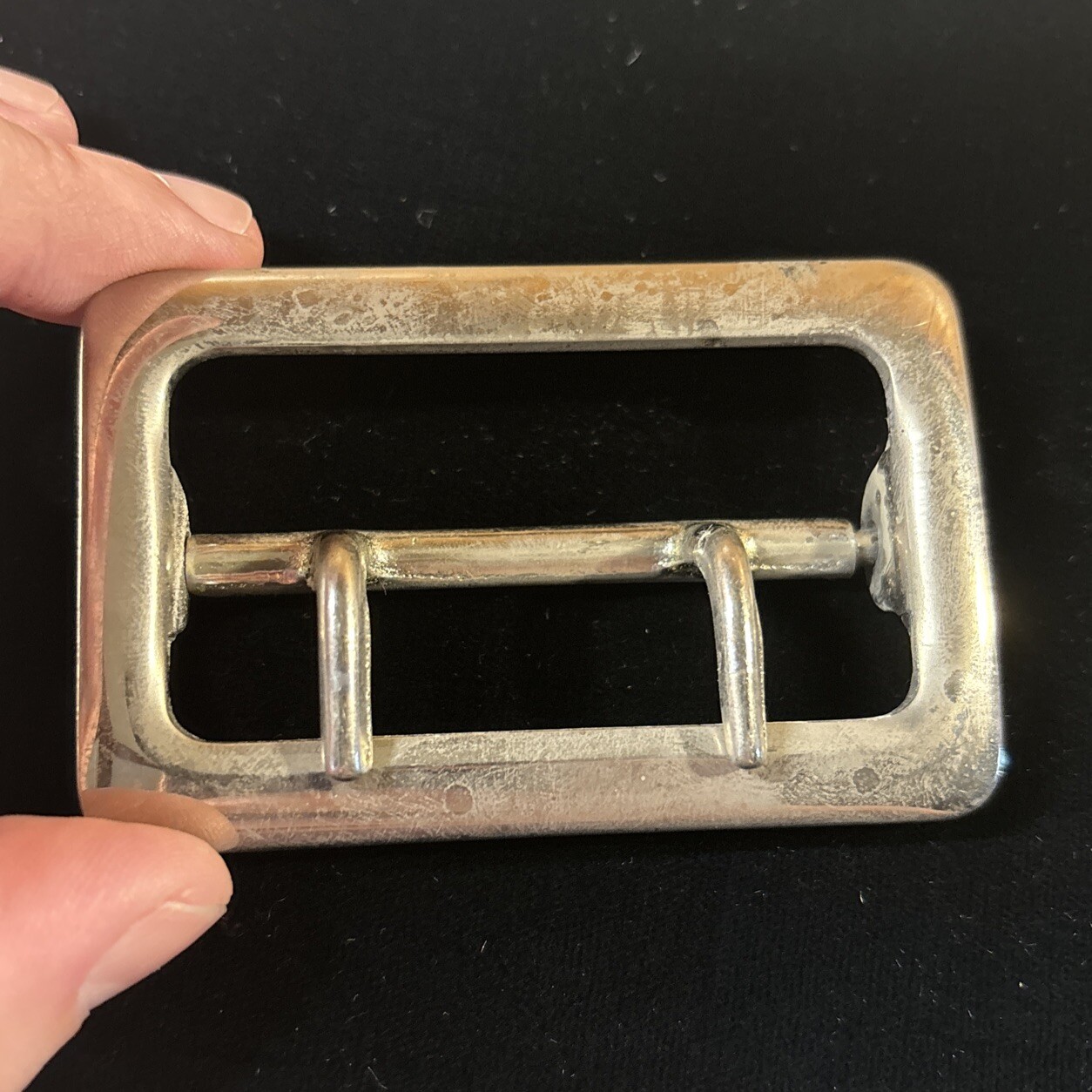 Vintage Solid Brass Chrome Plated 2.25” Double Prong Duty Belt Buckle USA #3