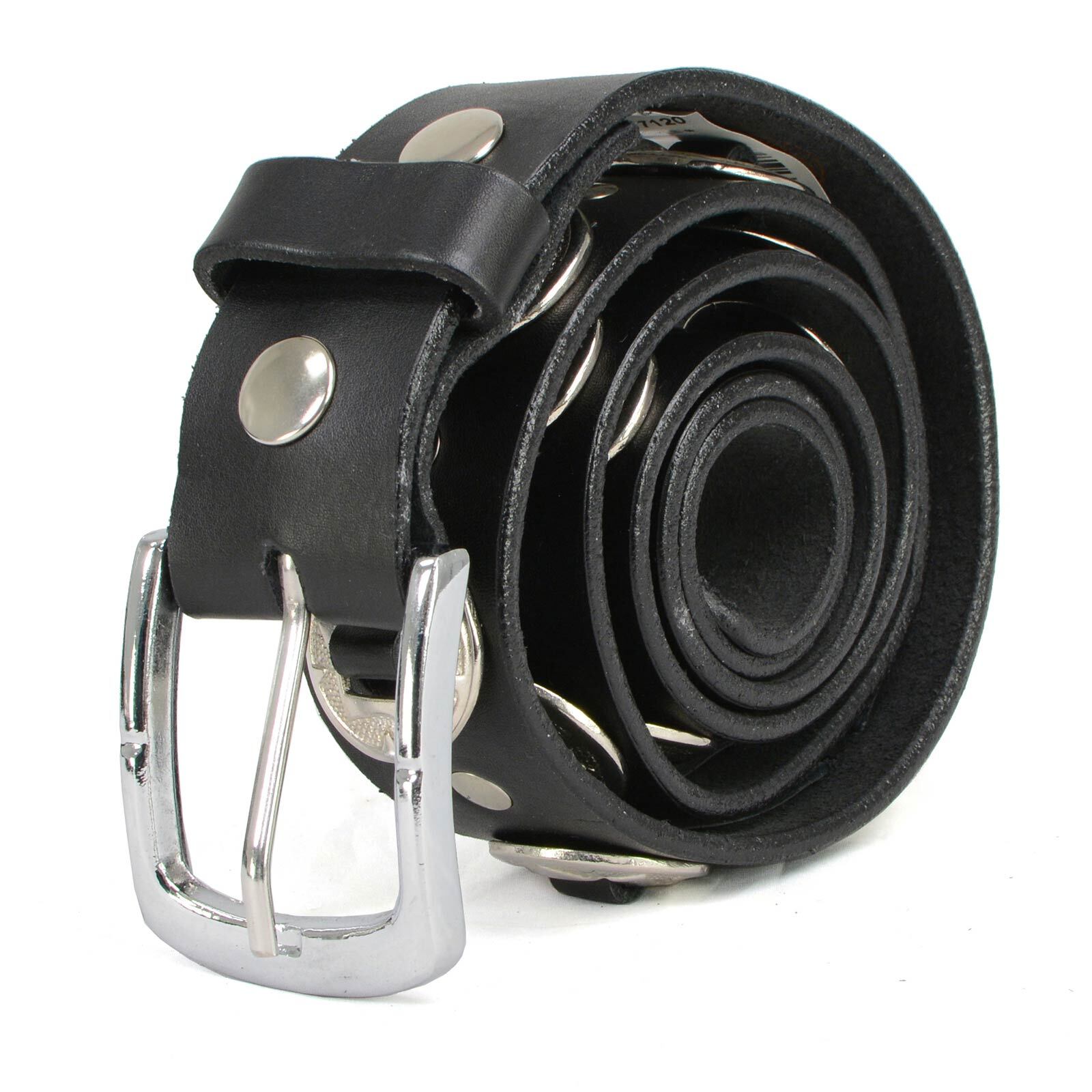 Milwaukee Leather 7120 Mens Chrome Conchos Leather Belt w/Interchangeable Buckle
