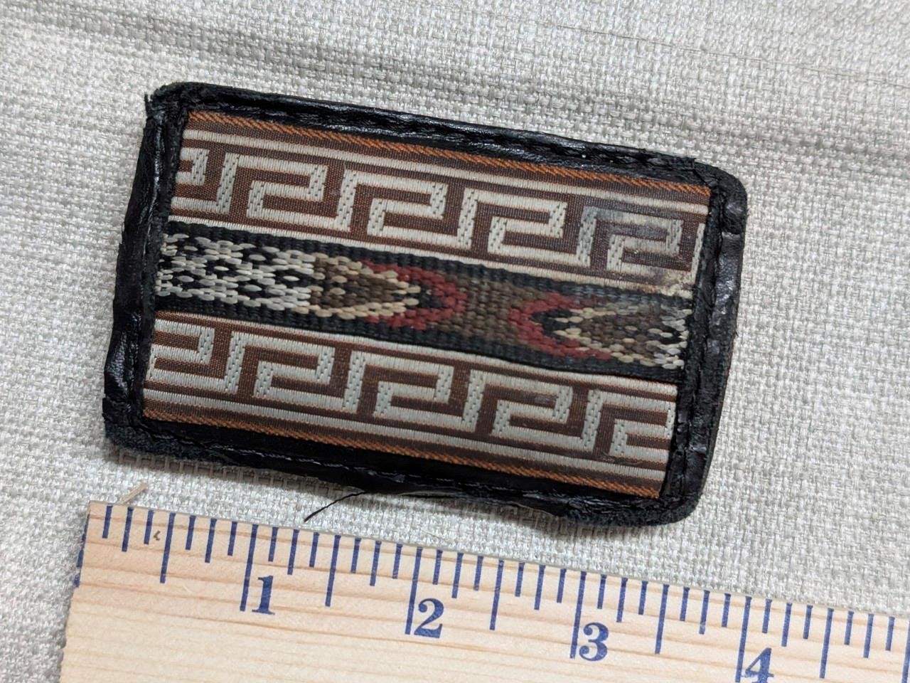 vintage NATIVE AMERICAN belt buckle SOUTHWESTERN indian print STITCHED leather
