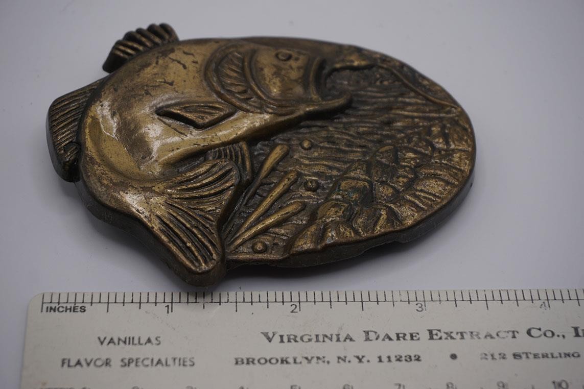 Vintage Bass Fish Belt Buckle Brass Tone Wildlife Fishing Jumping Bass Oval