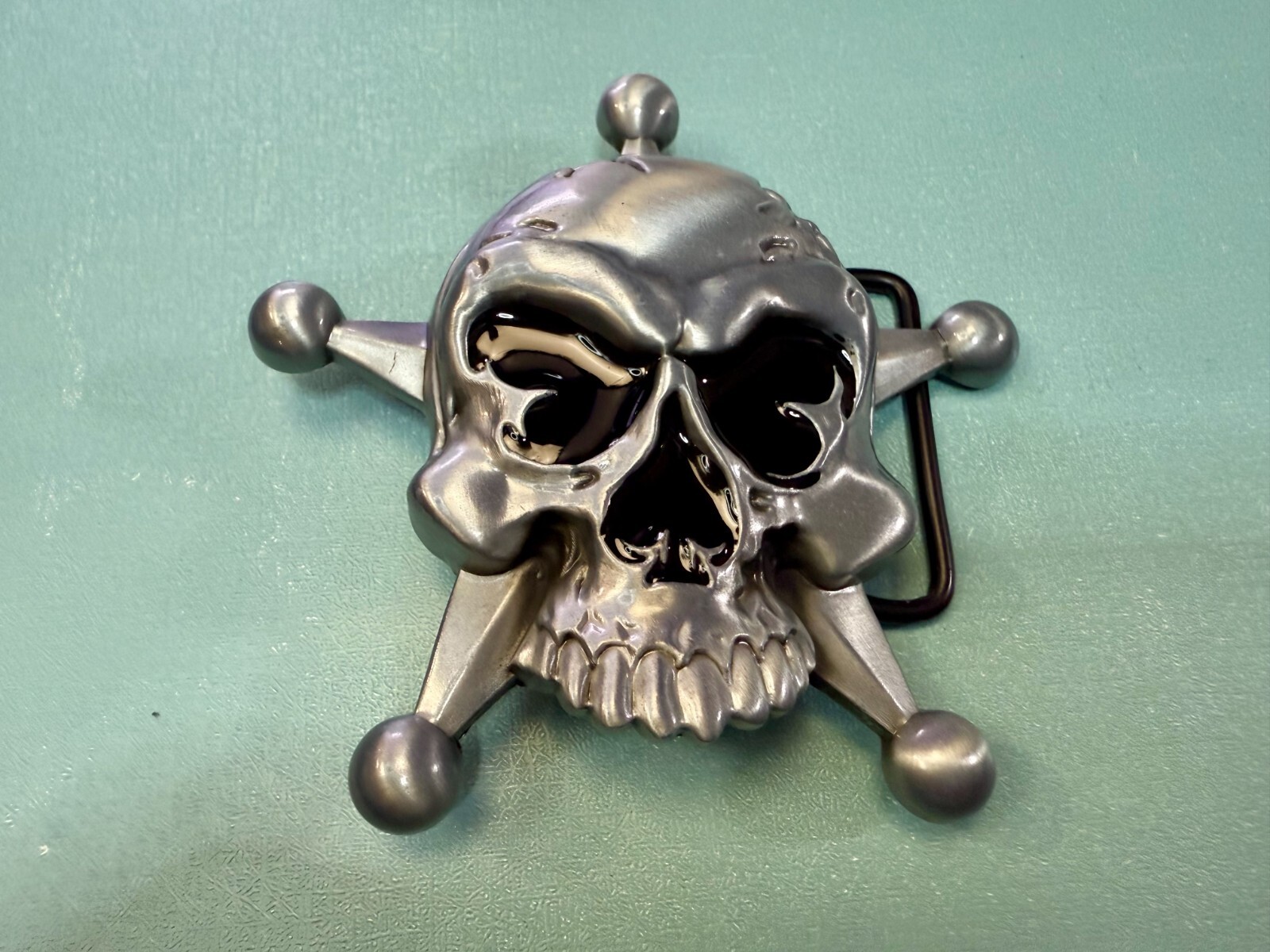 Creepy Skull Grinning Teeth Five Point Star Gothic Punk Cutout Belt Buckle