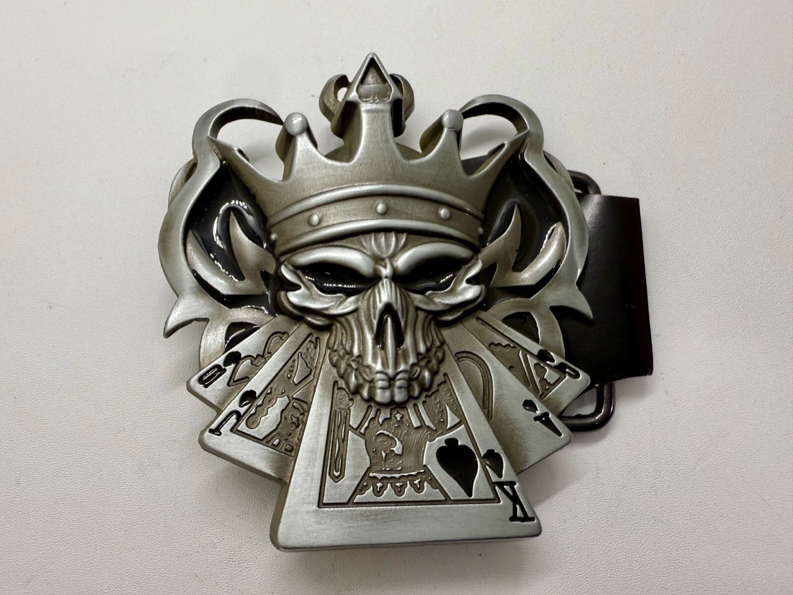 Skull with Crown Royal Flush Gaming Casino Gothic Biker Punk Vibe Belt Buckle