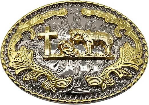 Praying Cowboy Horse Western Rodeo Gold Tone Design Fashion Cowboy Belt Buckle