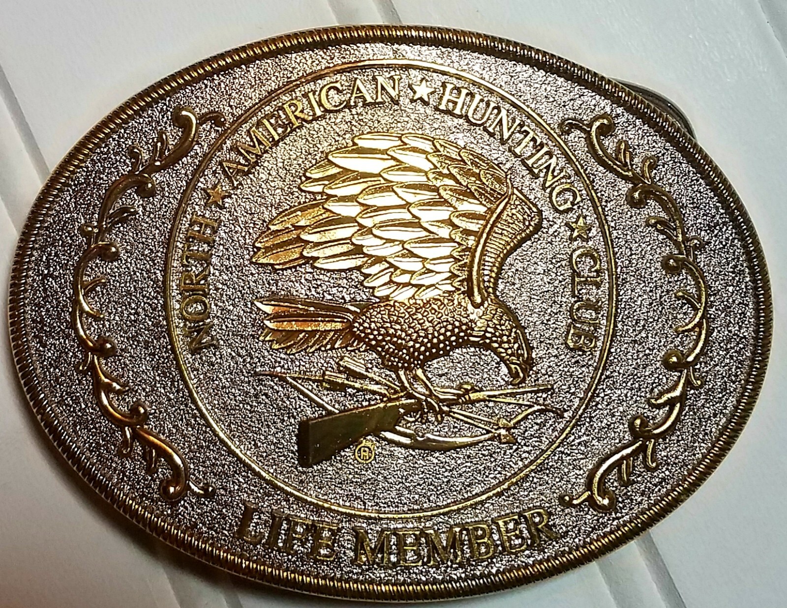 North American hunting club belt buckle life member