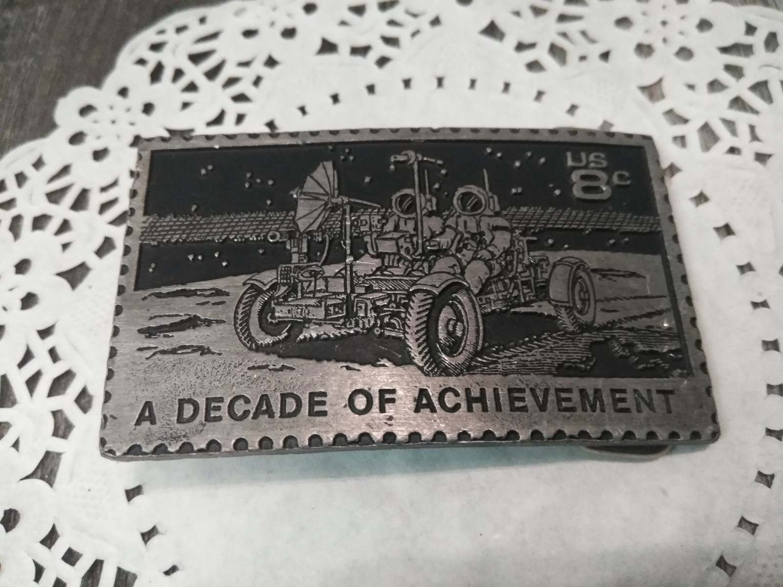 A Decade of Achievement Belt Buckle NASA Moon Rover Solid Pewter DORY 10801 -NOS
