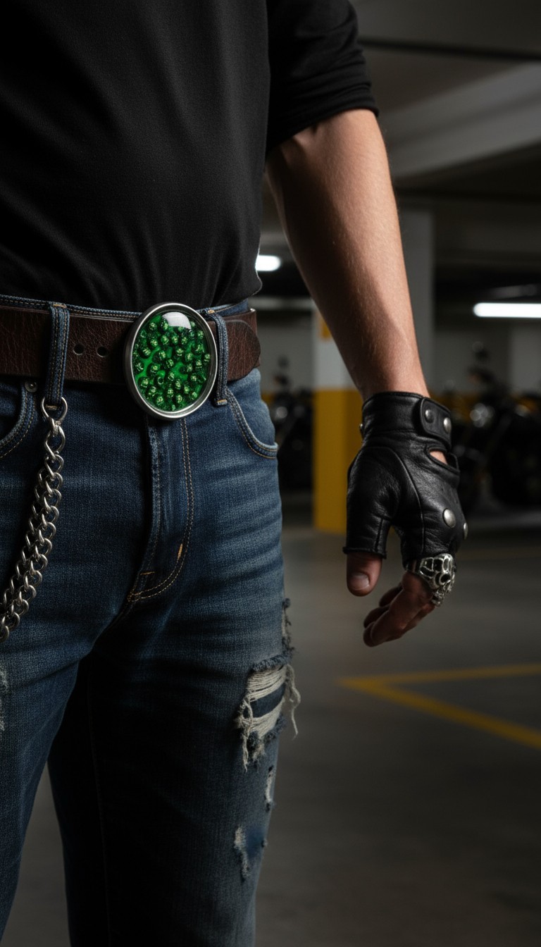New Men Women Silver Metal Belt Buckle Skulls Biker Western Fashion Green Color