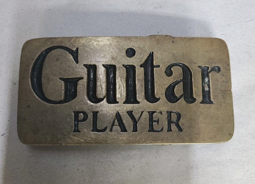 VTG Guitar Player Solid Brass Belt Buckle Retro Rock Band 4108 Taiwan Rectangle
