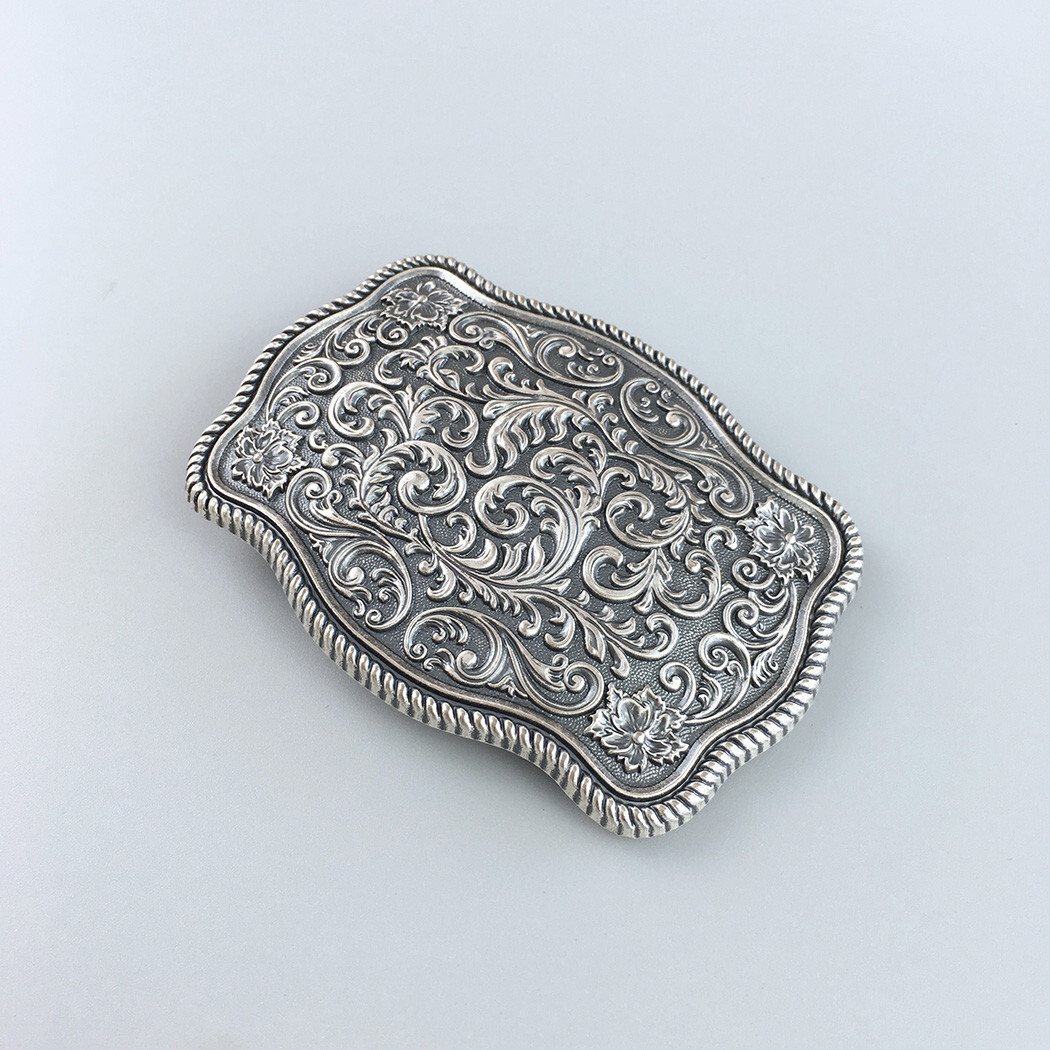 Vintage Silver Plated Southwest Flower Pattern Belt Buckle Boucle de Ceinture
