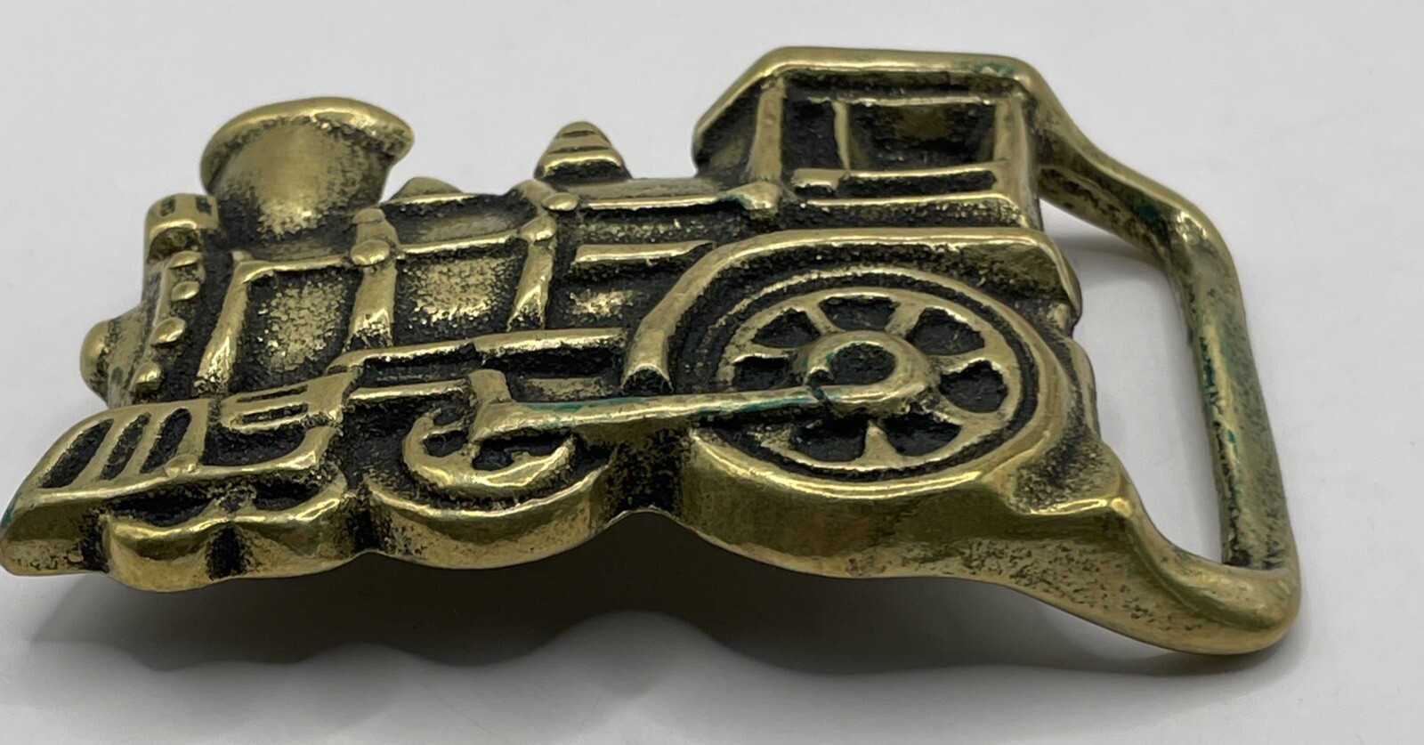VINTAGE Solid Brass Train Belt Buckle Locomotive Engine Steam