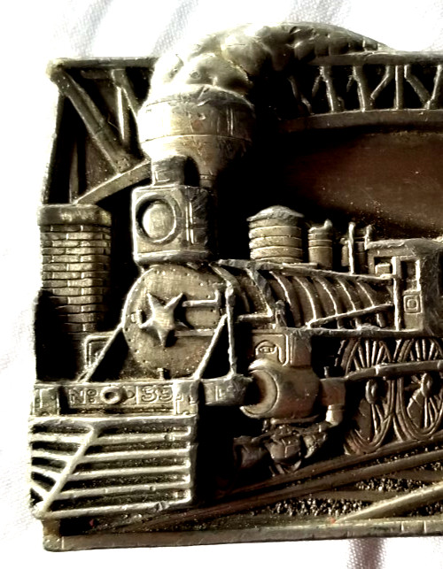 U.S. Mail 1983 Star Locomotive Steam Train Pewter Belt Buckle VTG Bergamot