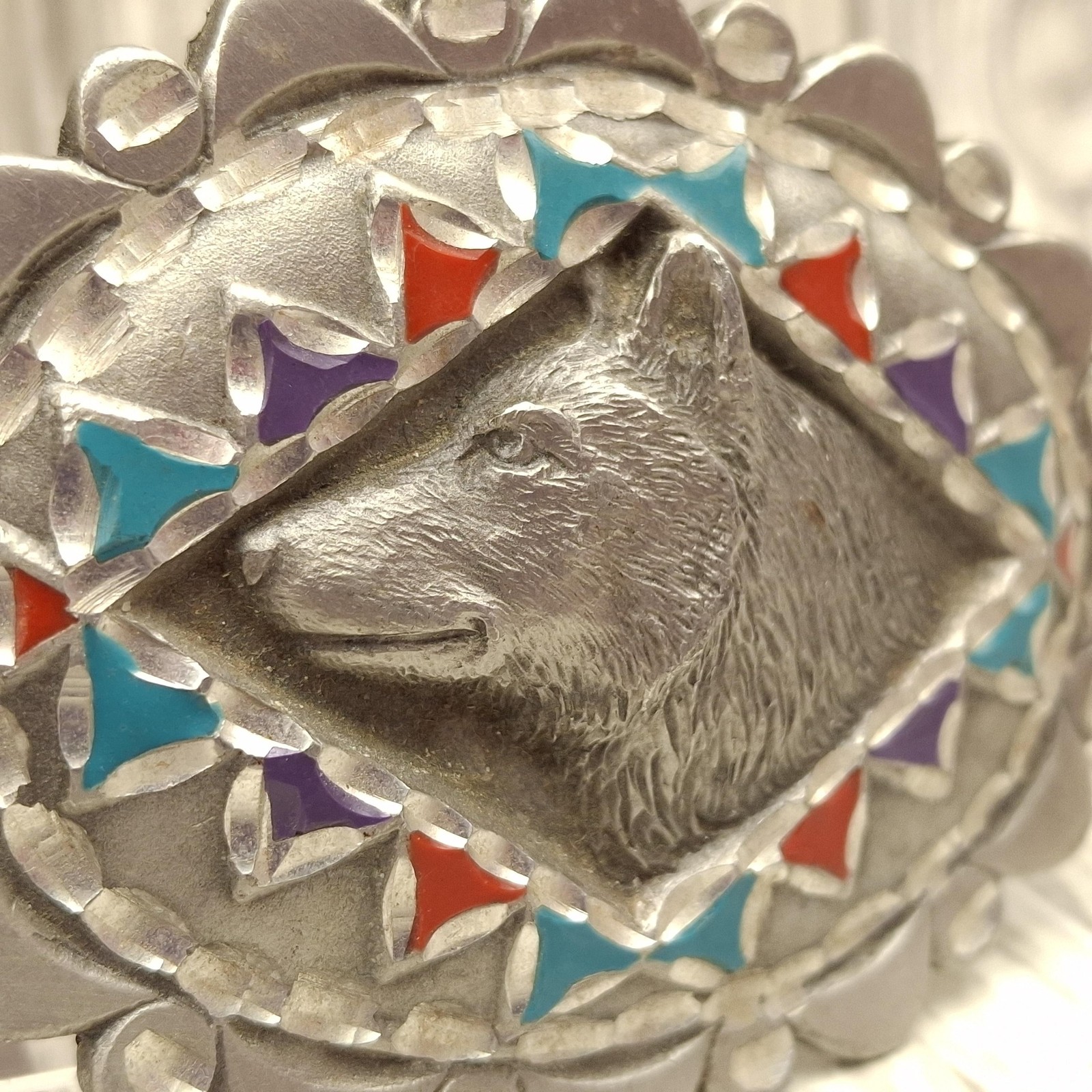 Vtg Great American Products Belt Buckle Pewter Wolf Enamel Oval Western 90s GAP