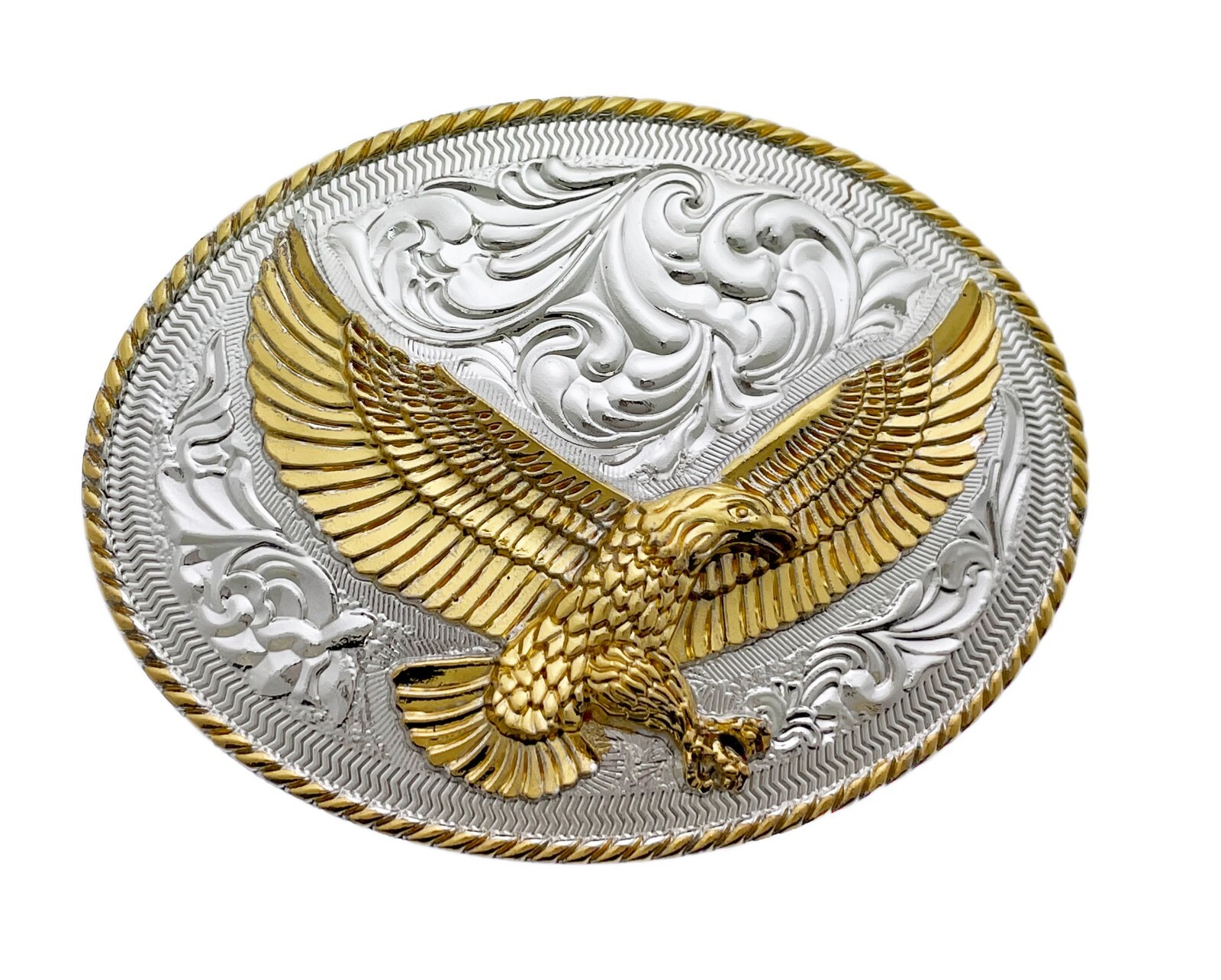 Eagle Belt Buckle New Men Gold Engraved Silver Metal Western Style Cowboy Rodeo