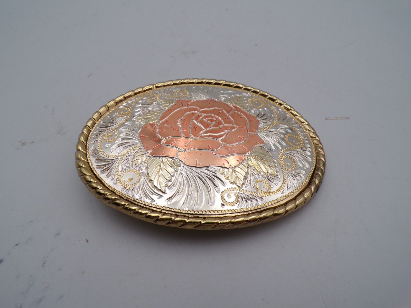 Vintage Rose Western Themed Belt Buckle 3 5/8&Prime; X 2 1/2&Prime; Signed W Usa Made
