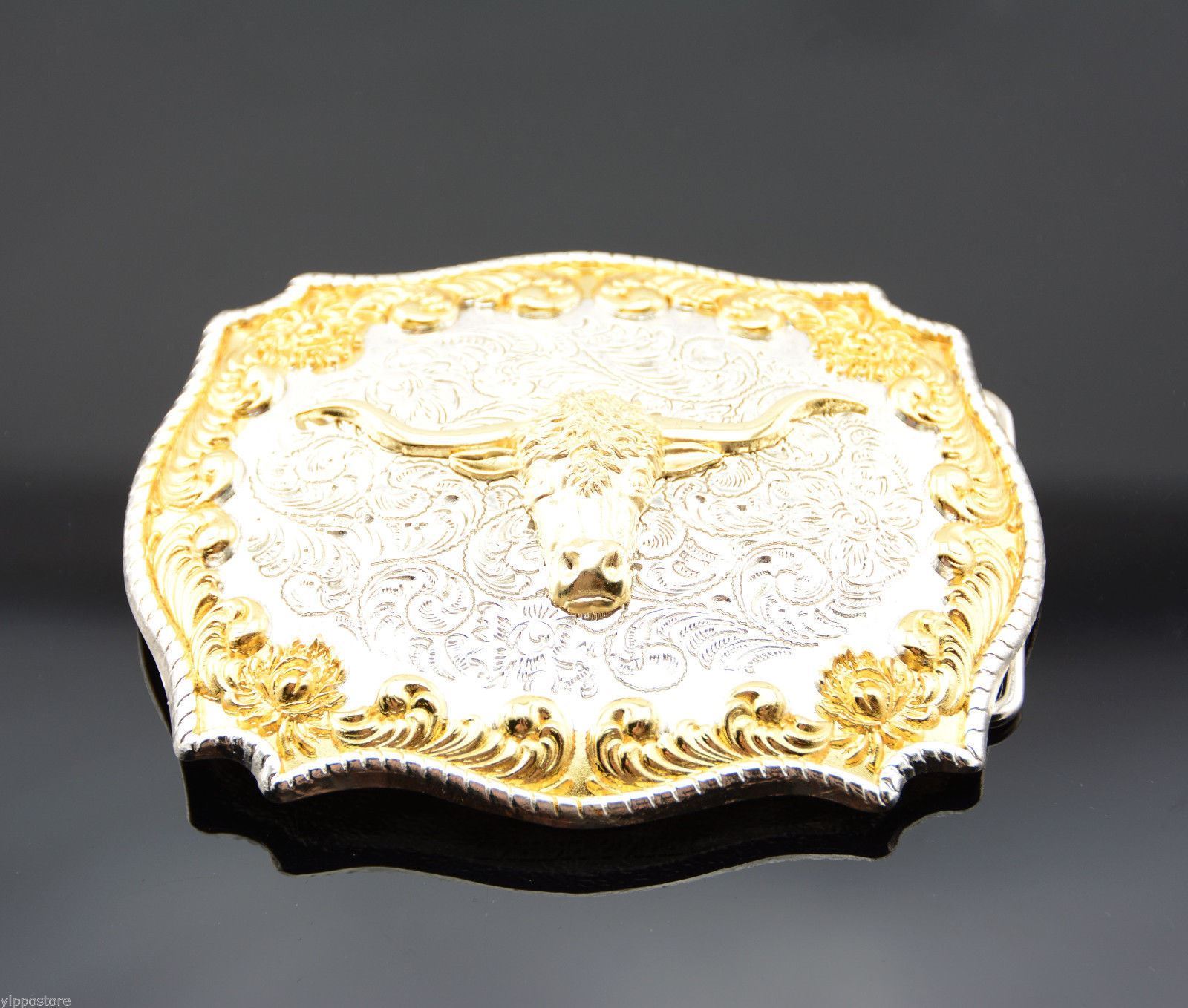 Gold & Silver Plated Longhorn Bull Western Cowboy Rodeo Metal Belt Buckle
