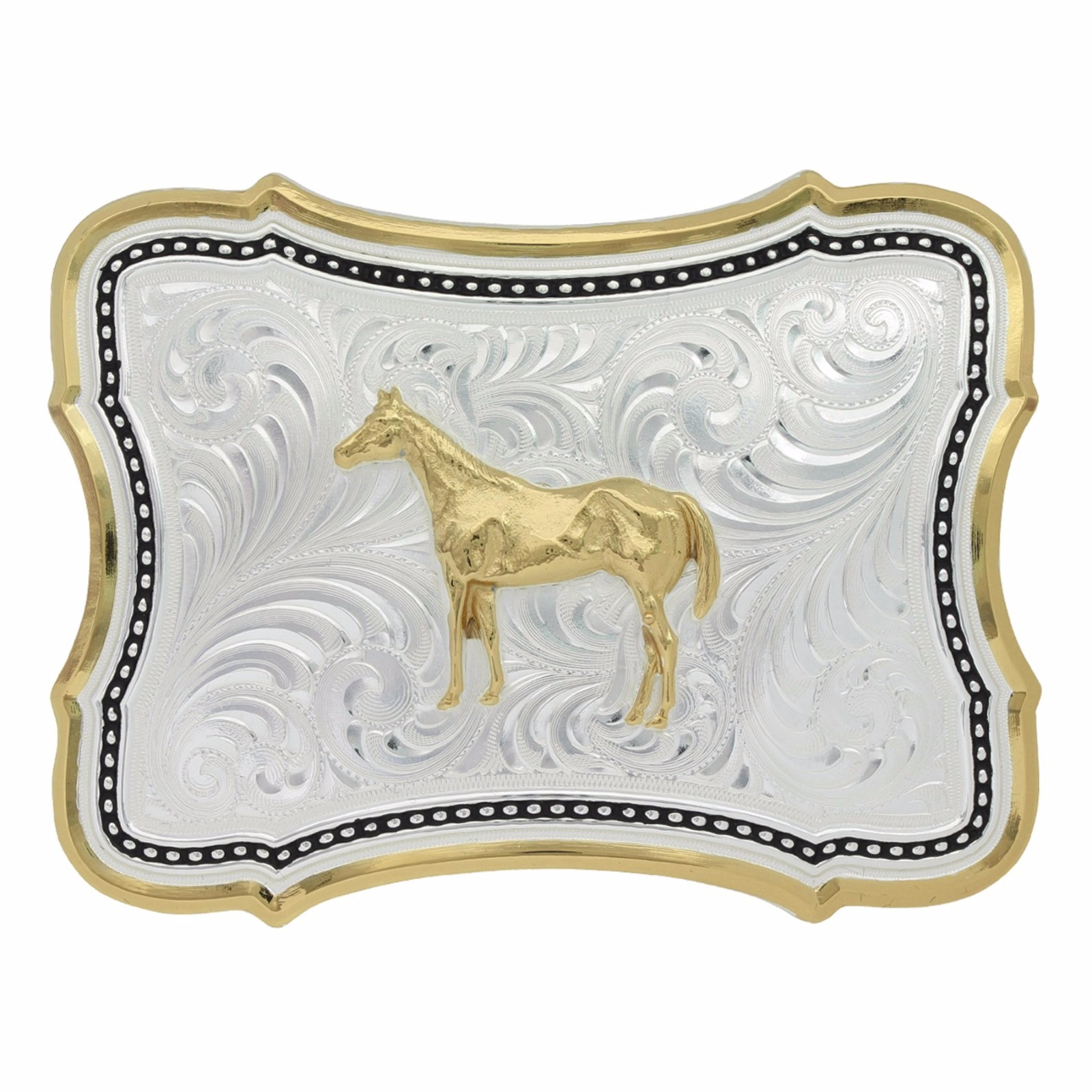 New! Montana Silversmiths STANDING HORSE BELT BUCKLE w/ silver 14K gold plated