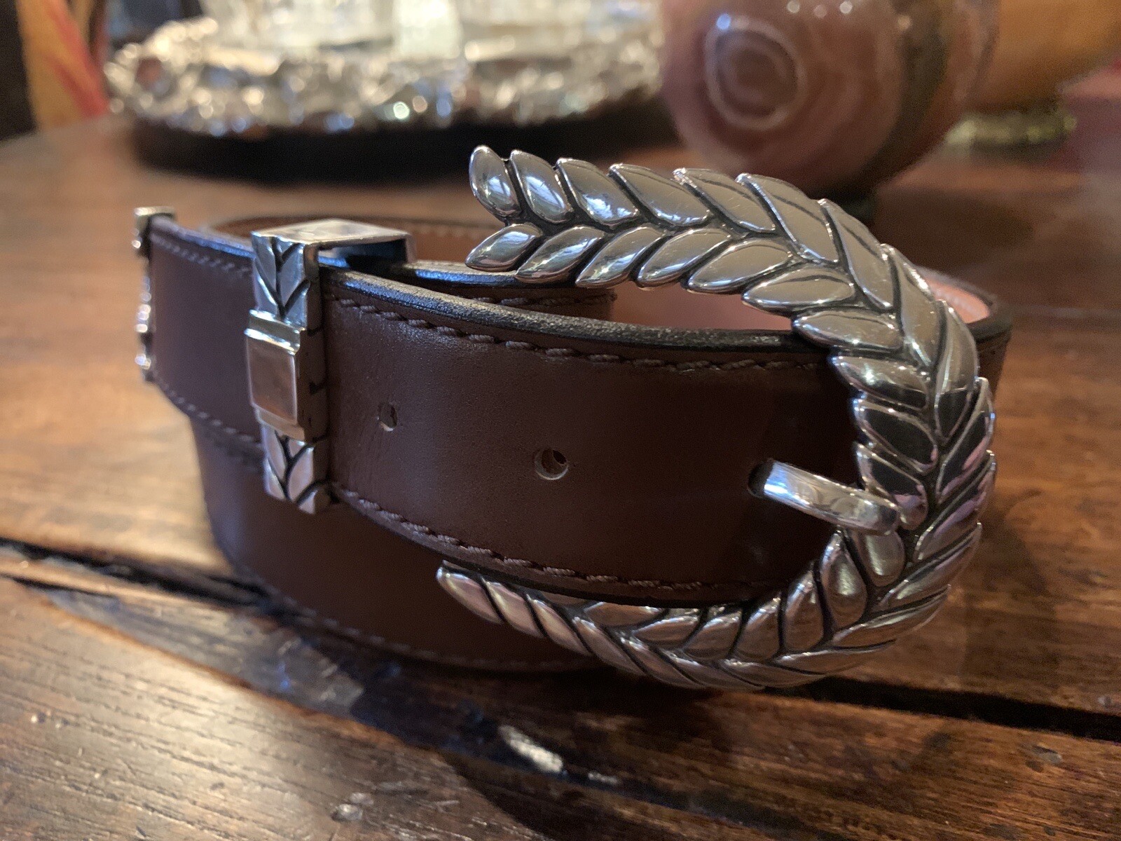 Arnold Goldstein Sterling Silver Belt Buckle 14K Gld 30-32-1.25”🐂✅JR Belt