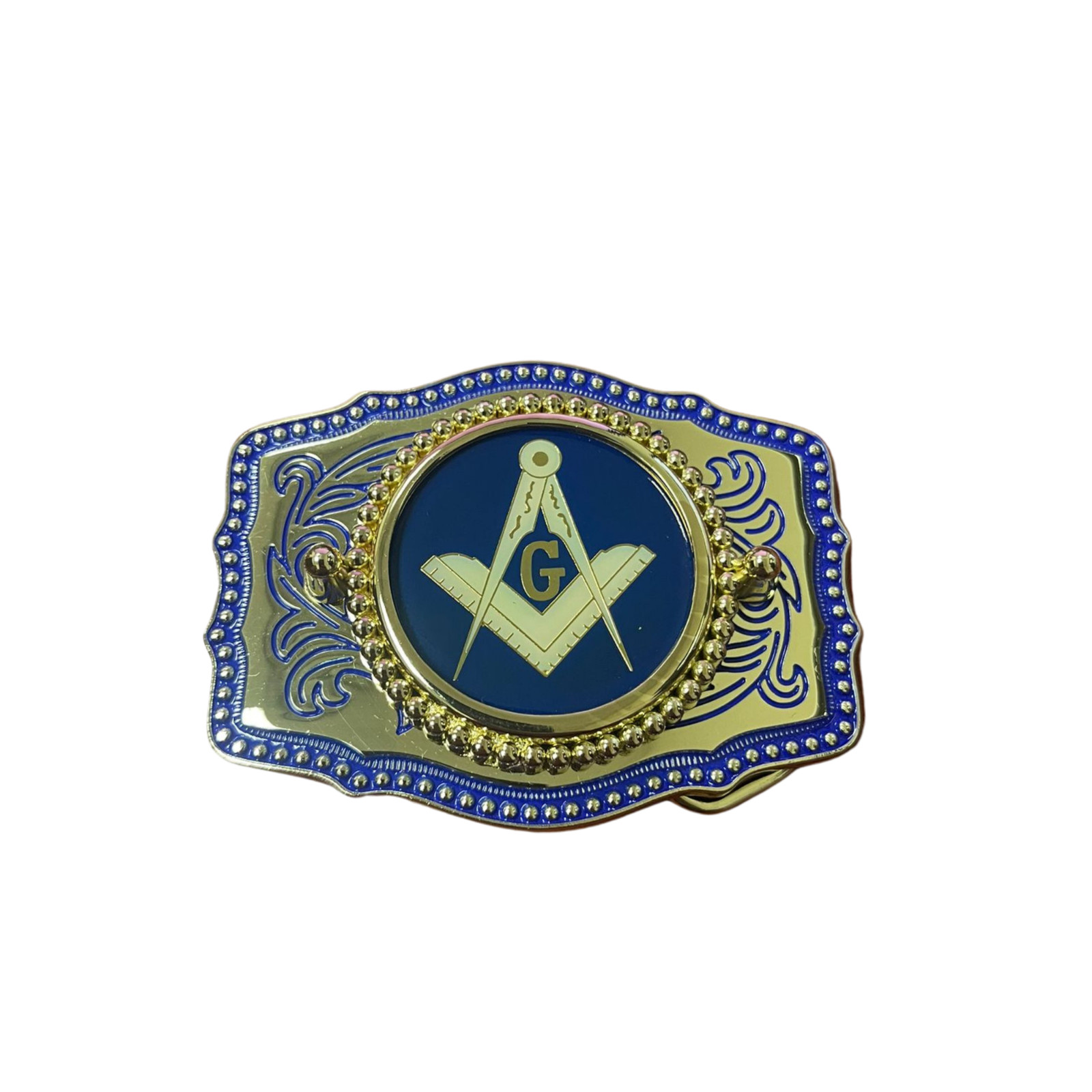 Western Rodeo Blue Cowboy Freemason Masonic Belt Buckle Gold Hebillas Vaqueras