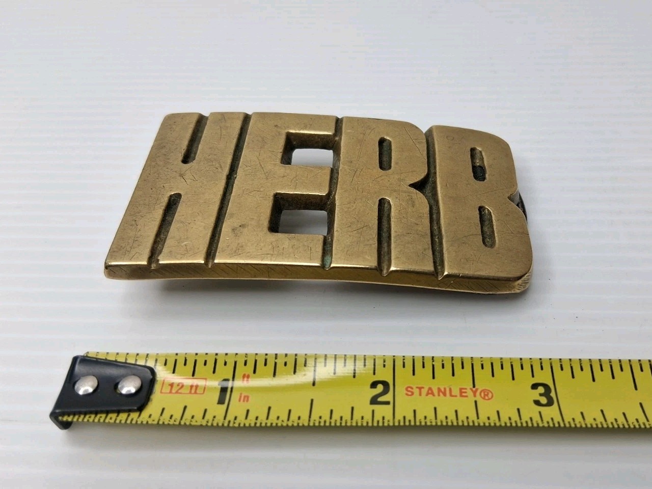 Vintage Brass Belt Buckle HERB 1978 Name Plate Herb