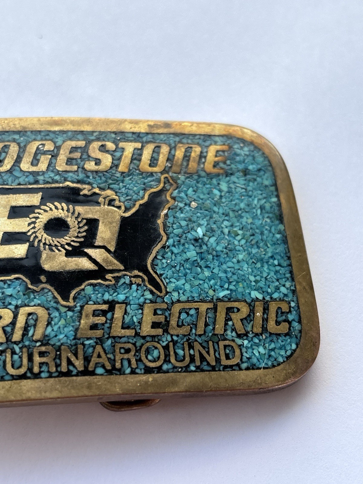 VTG Bridgestone DynaBuckle Eastern Electric 1991 Turnaround Brass Belt Buckle