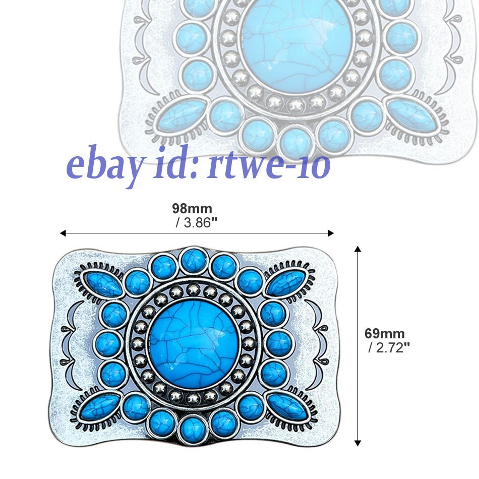 Vintage Belt Buckle Western Cowboy Alloy Bohemian Turquoise Pattern Rock Style