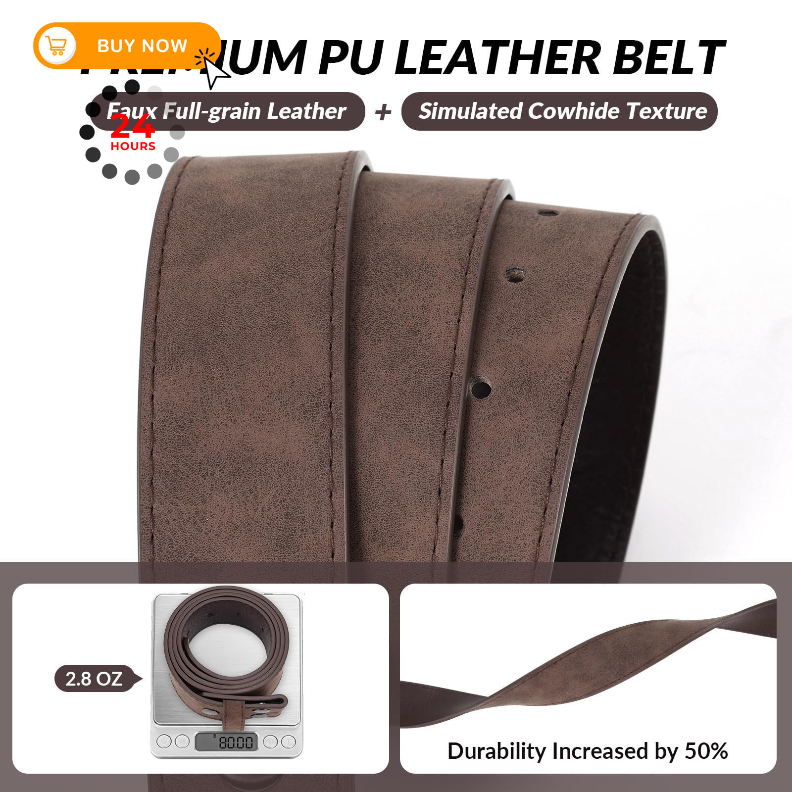 SANSTHS Cowboy Belts for Men Women 35&Prime;-38&Prime; Waist Adjustable, Pu Coffee/Horse