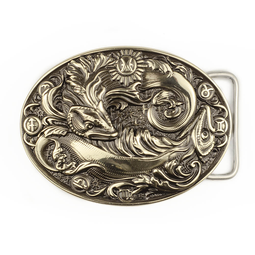 Pisces german silver belt buckle, Horoscope Astrological Zodiac Sign belt buckle