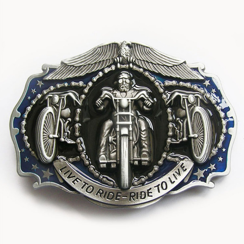 Western Men‘s Zinc alloy Leather Belt Buckle Plated Biker Rider shape Pattern