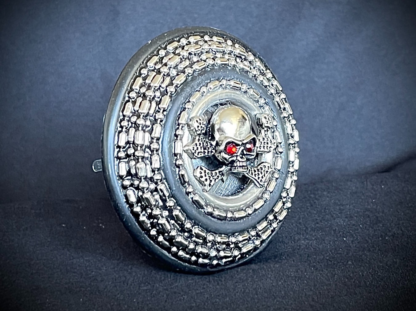 “Crypt Cross Relic” Skull Belt Buckle Red Crystal Eyes OOAK Darren McNeese