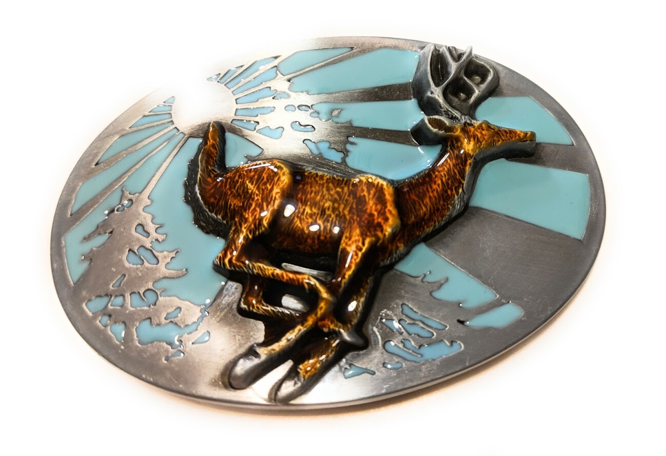 ✖ HQ WESTERN WHITE TAIL DEER Cowboy Rodeo Style Belt Buckle Heritage USA