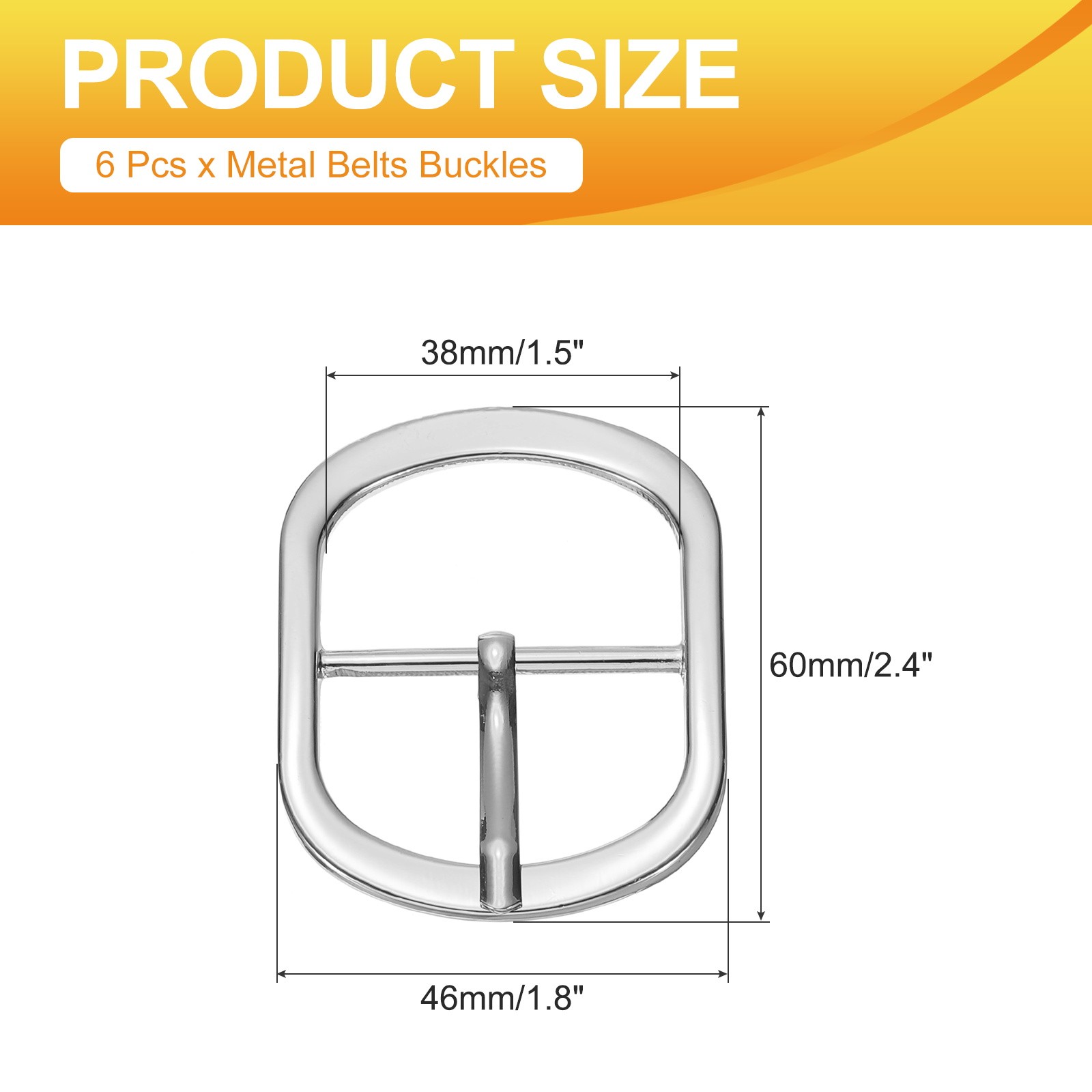 6 Pcs 1.5 Inch Single Prong Buckles Oval Center Bar Buckles, Silver Tone