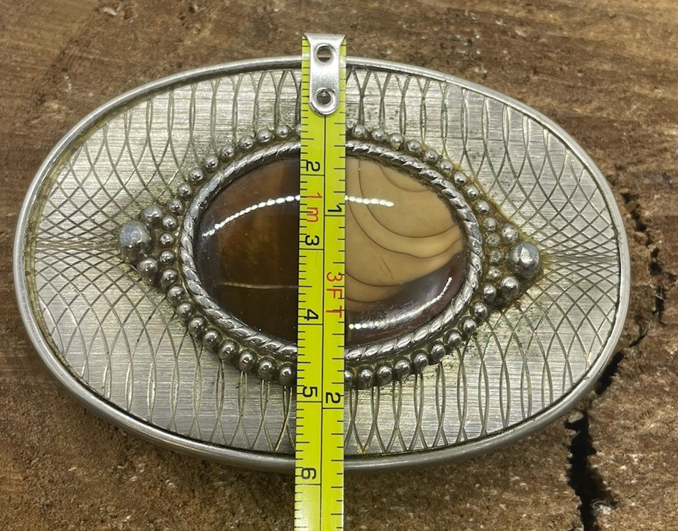 Vintage 1960’s Cat Eye Nickel Silver Oval Belt Buckle