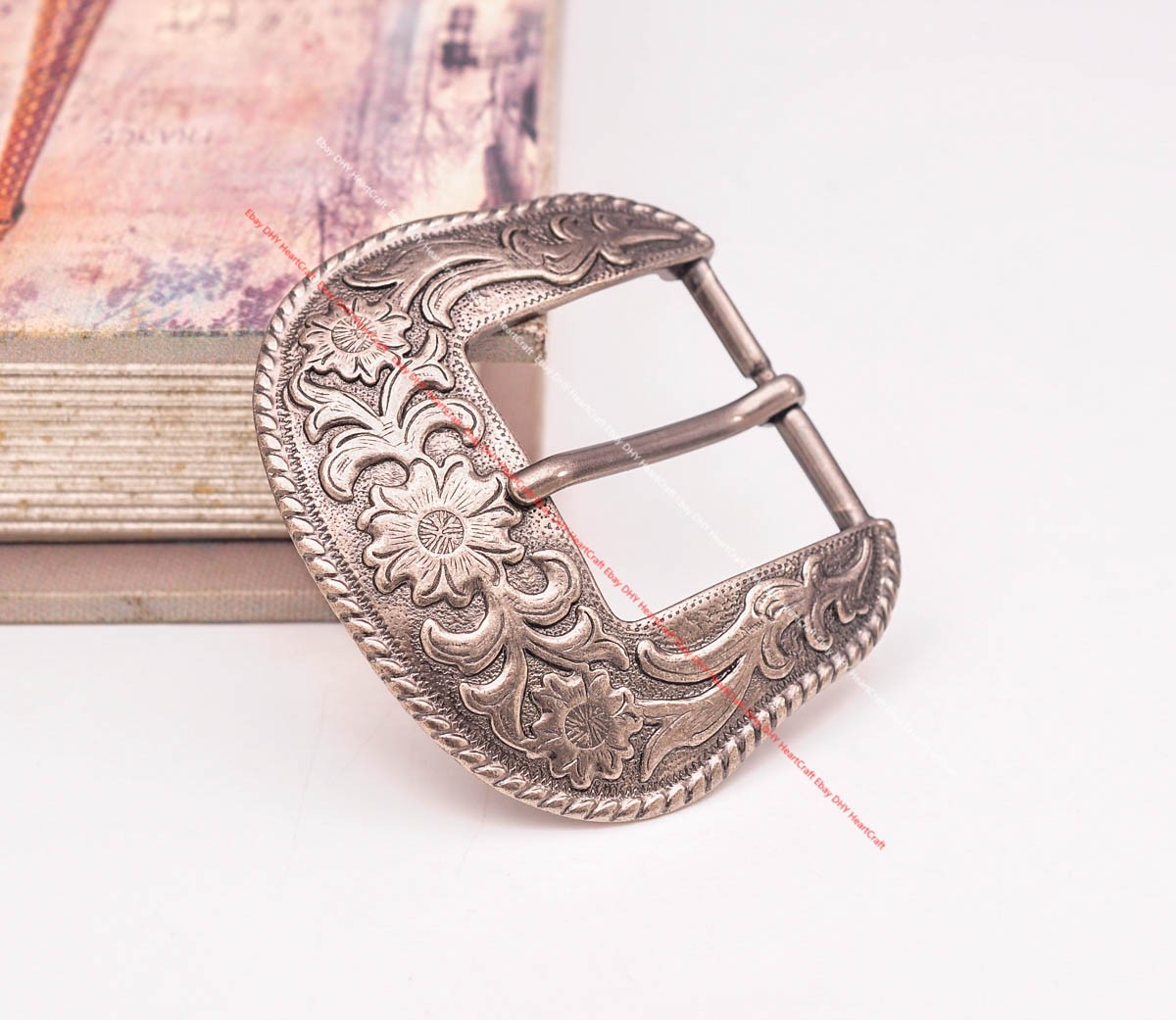 38mm Western Antique Silver Cowboy Flower Leather Belt Buckle 3 Piece Set Men