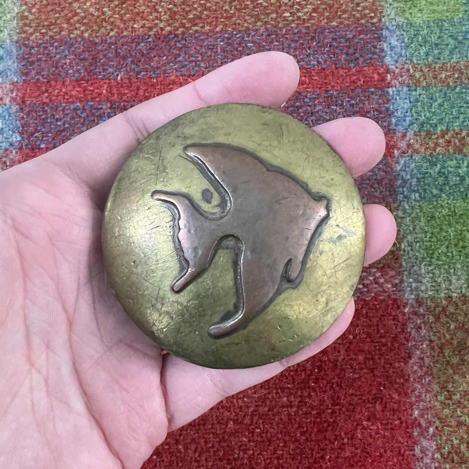 Vintage 1960s 70s MCM Modernist Brass Copper Artisan Angelfish Fish Belt Buckle
