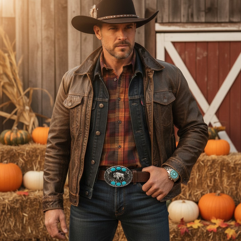 Men Western Belt Buckle Dark Silver Metal Cowboy Bison Buffalo Ox Oval Shape