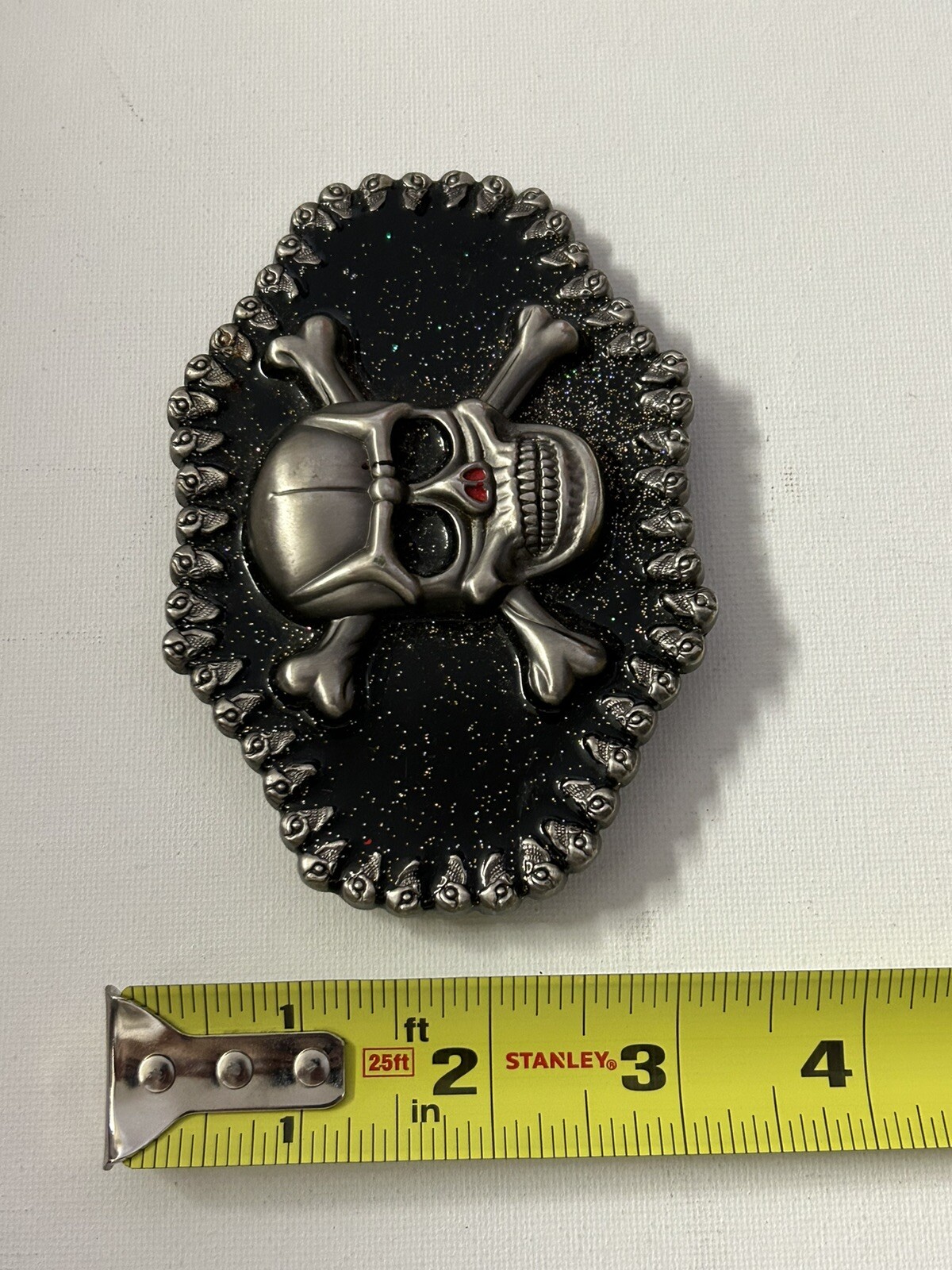 Large Skull And Bones Belt Buckle Silver Chrome Black
