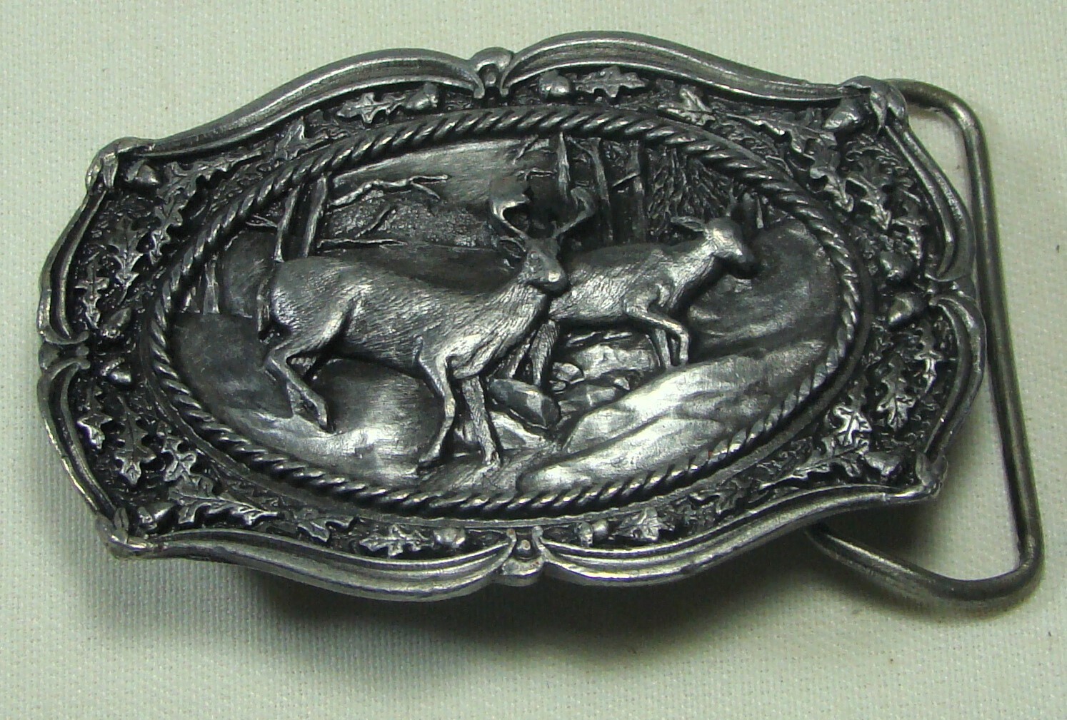 Vintage 1985 W-150 Buck & Doe Running Bergamot Belt Buckle USA