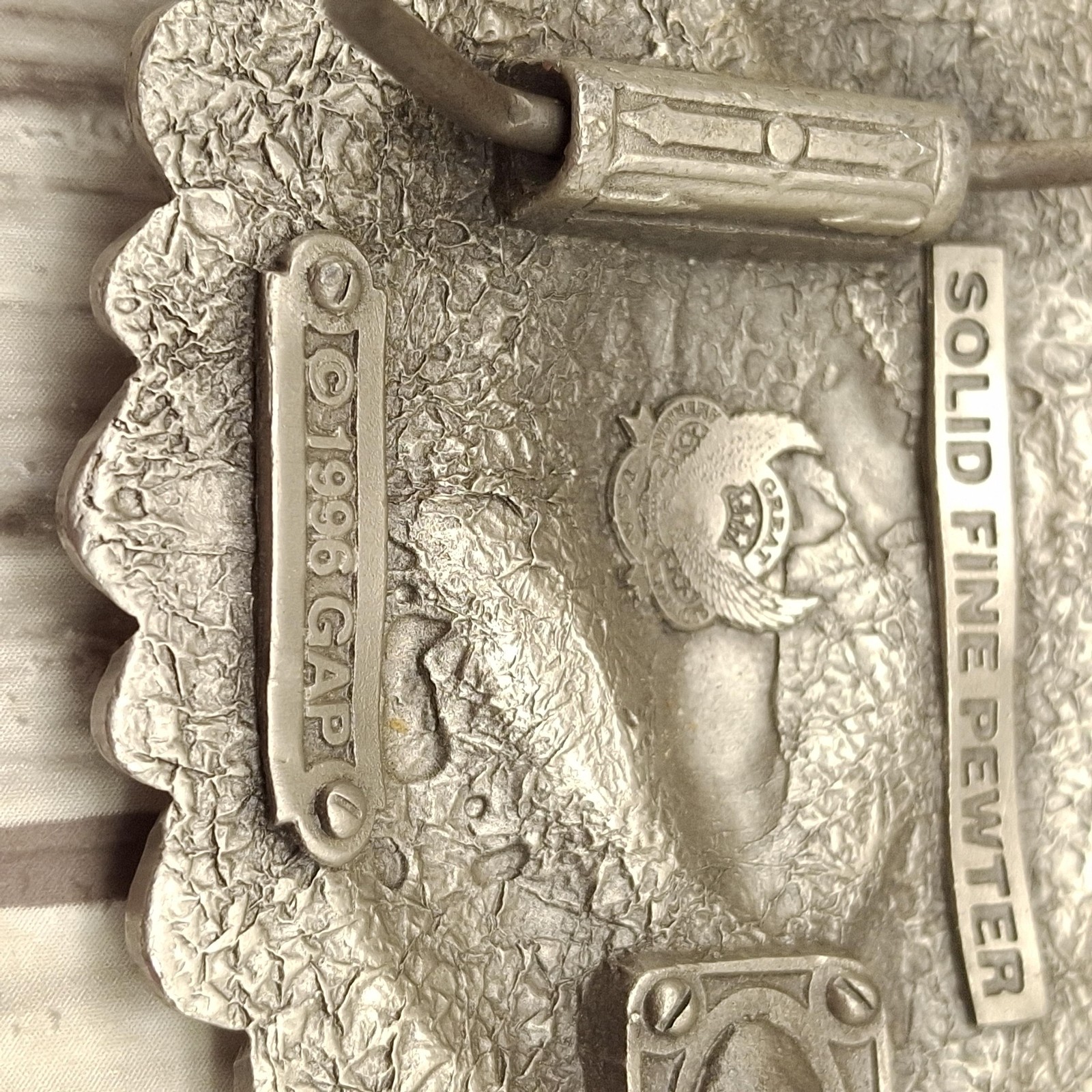 Vtg Great American Products Belt Buckle Pewter Wolf Enamel Oval Western 90s GAP