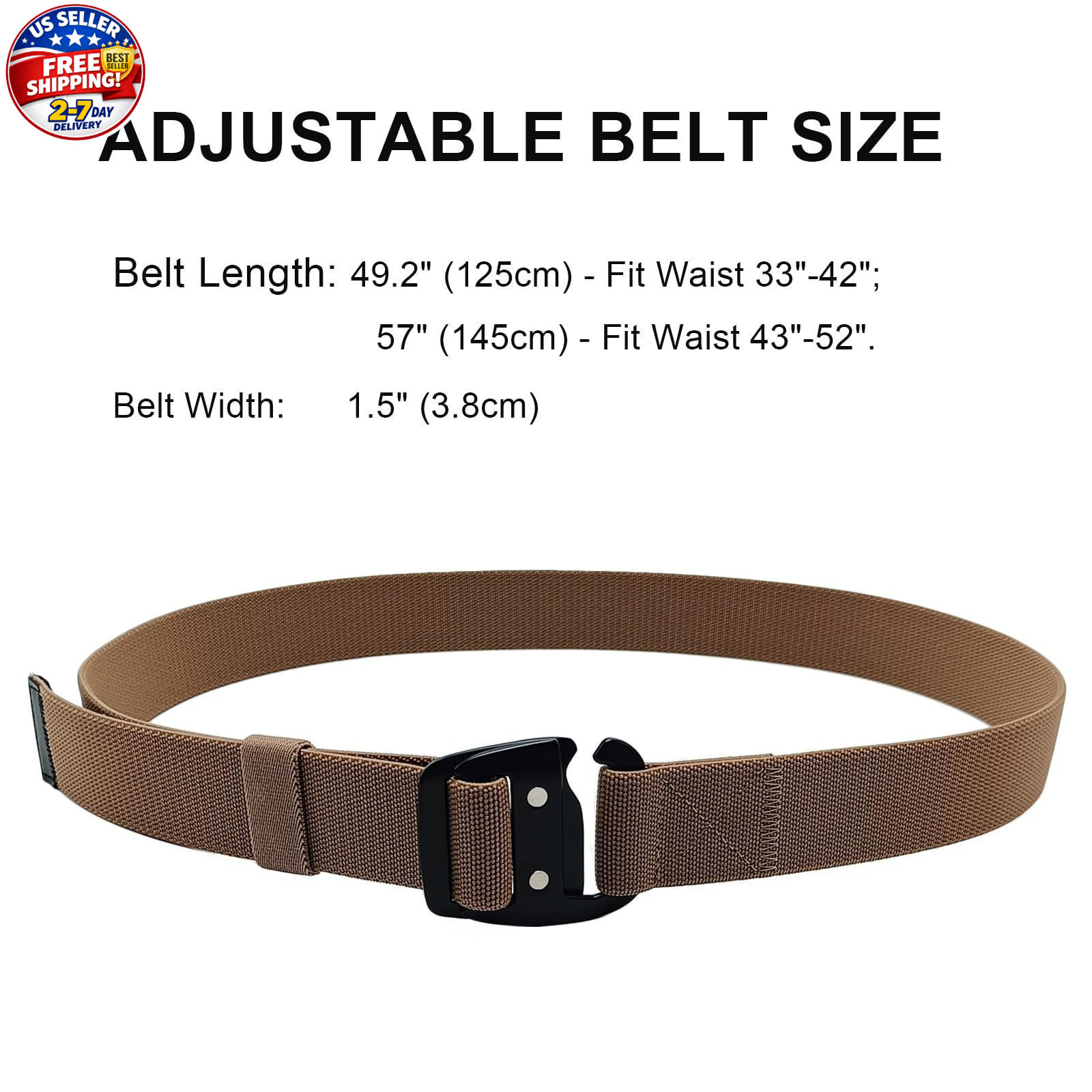Tactical Stretch Belt for Men, 1.5&Prime; Military Work Rigger Elastic Nylon Hiking..