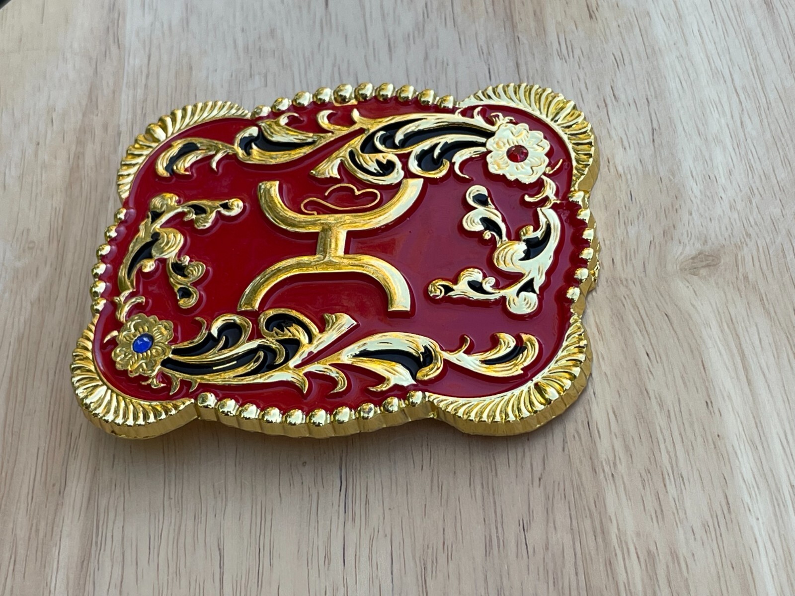 Western Buckle Gold Red Cowboy 4.5 »x3.5 » for 2 » Hooey Buckle Hebilla Vaquero