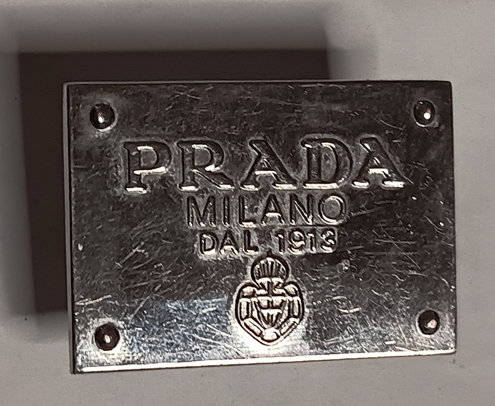 Prada Milano DAL 1913 Silver 1 x 2&Prime; Belt Buckle Badge