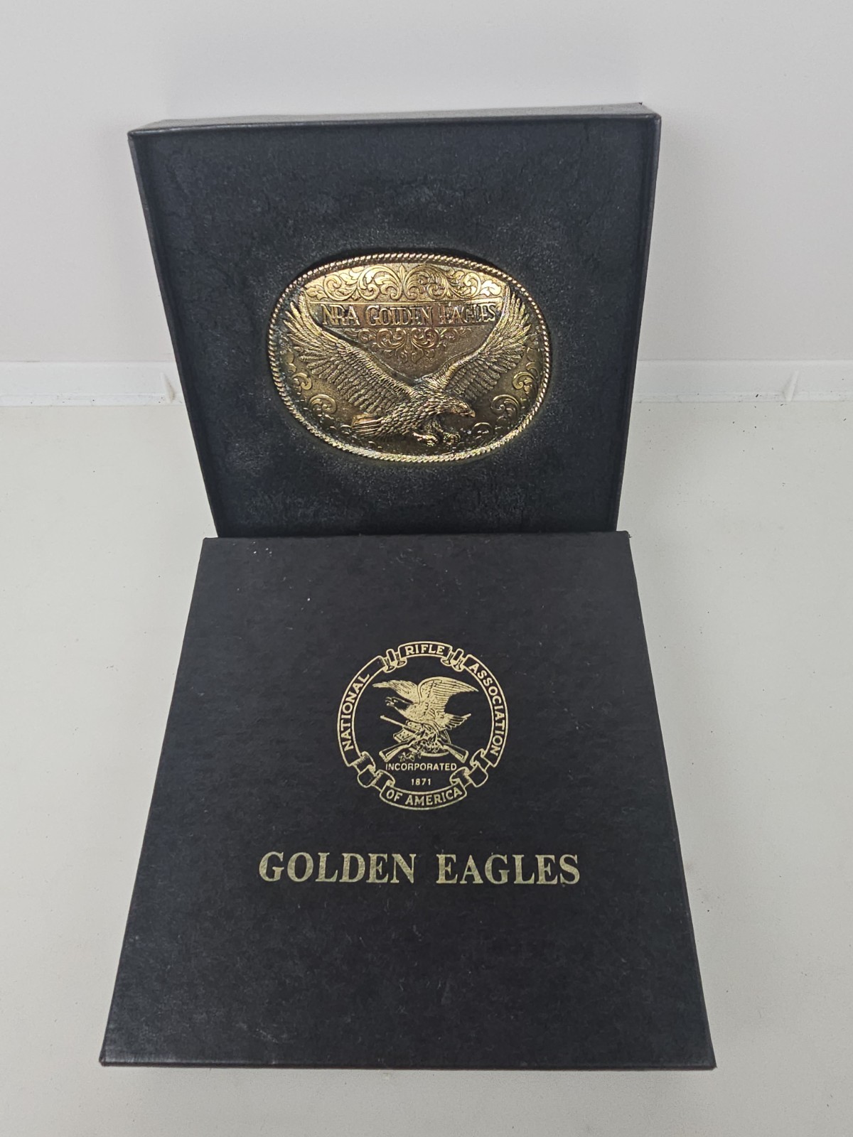 New Vintage NRA Solid Brass Golden Eagles Belt Buckle National Rifle Association