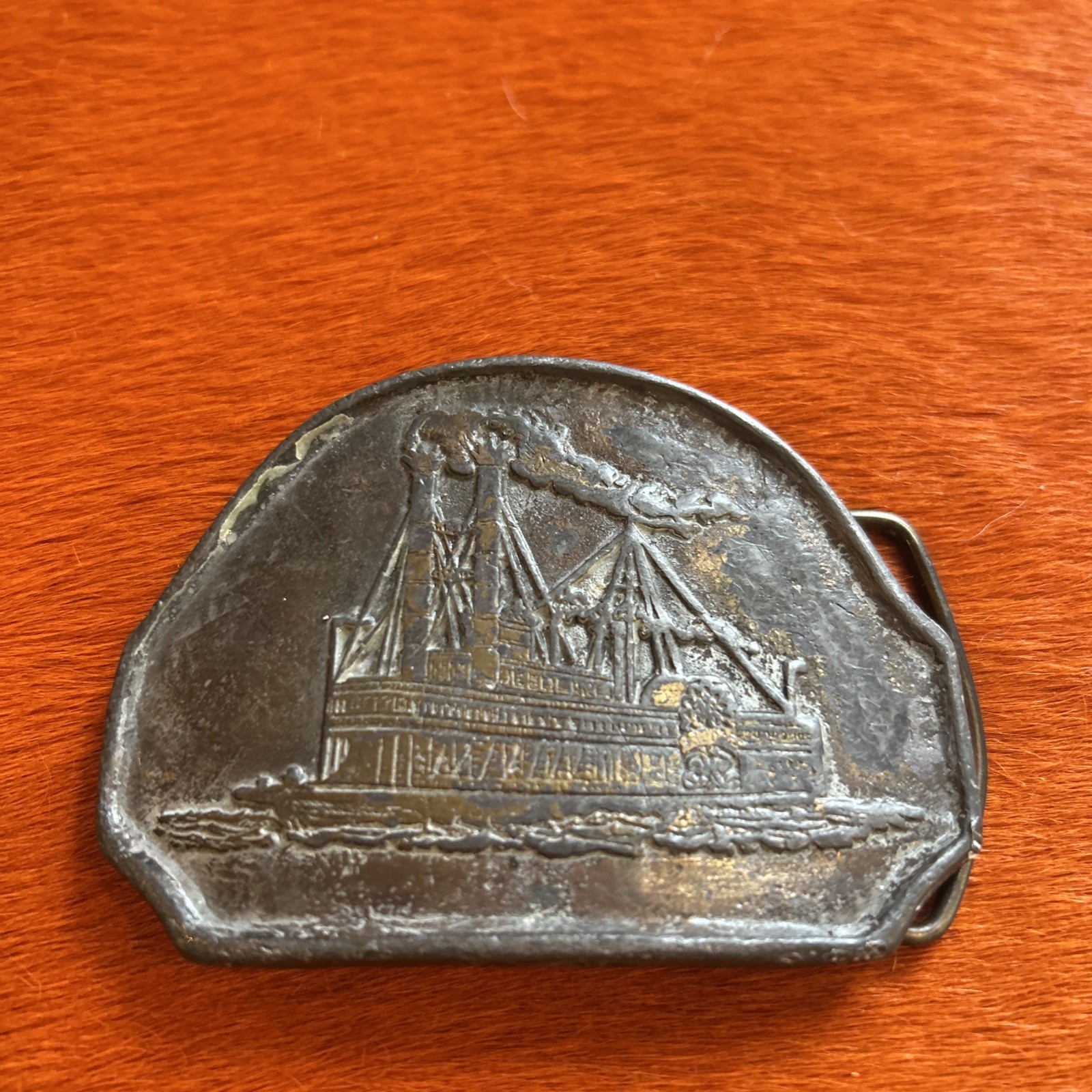 Vintage Solid Brass “Riverboat Steam Ship Passenger Transport” 3” Belt Buckle