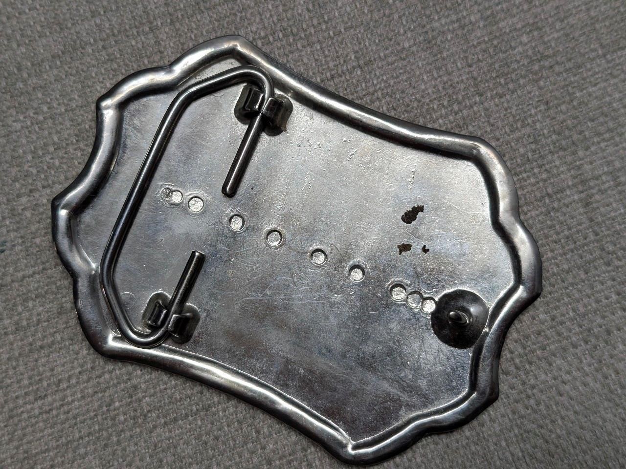 vintage CHROME belt buckle ENGRAVED metal WESTERN cowboy FLORAL