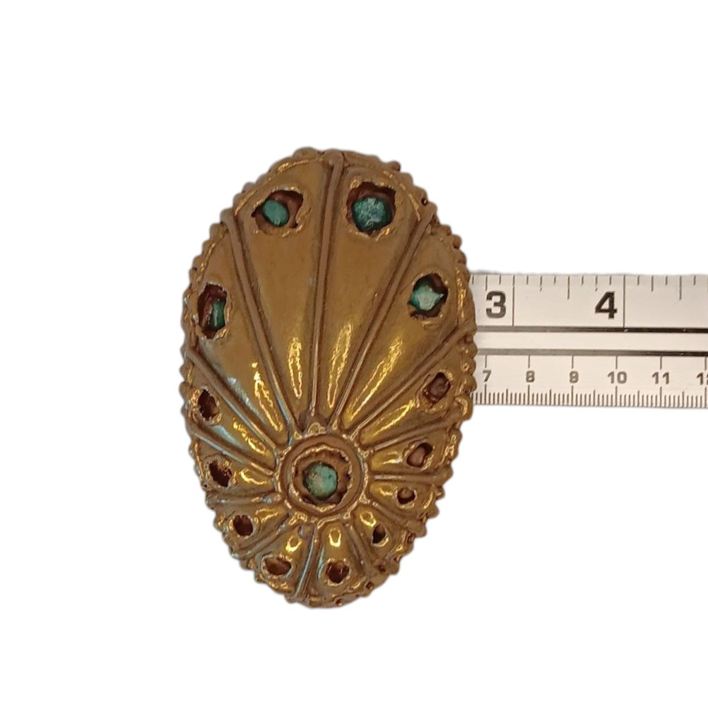 Goldtone Brass Colored Metal Belt Buckle With Turquoise Colored Stones Peacock