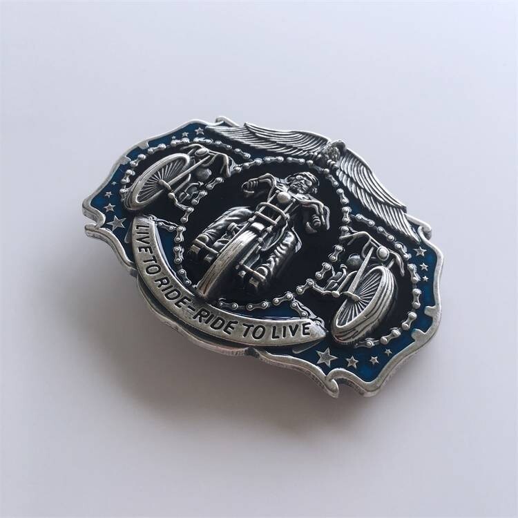 Western Men‘s Zinc alloy Leather Belt Buckle Plated Biker Rider shape Pattern