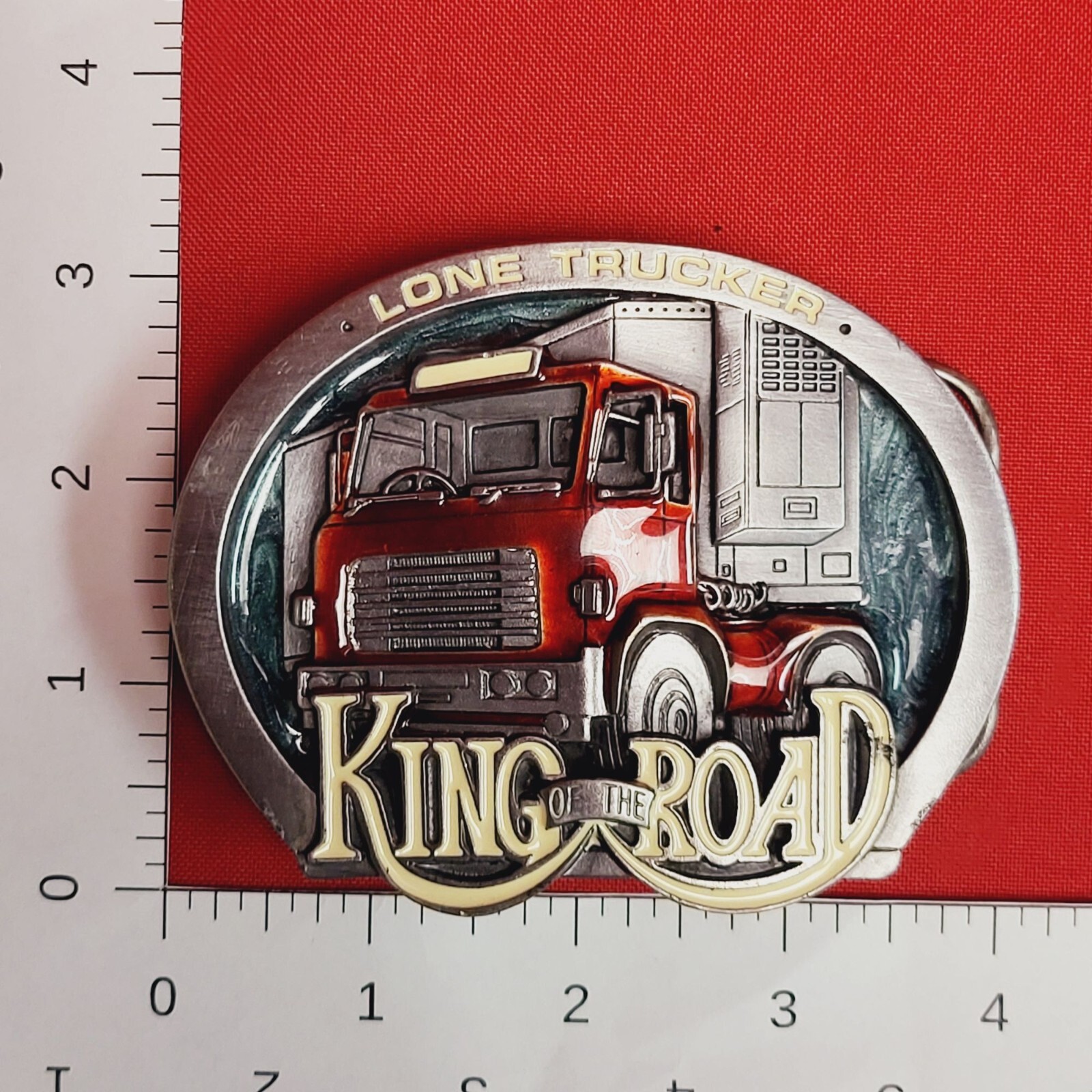 Vintage King of the Road Lone Trucker Red Artic Truck Driver Belt Buckle 1990