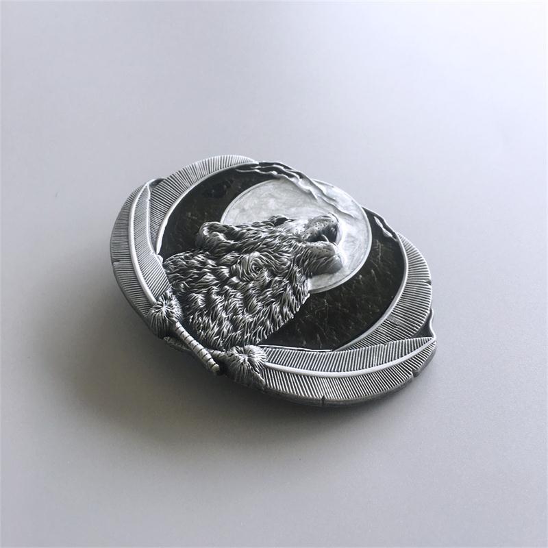 Enamel Animal Moon Wildlife Shout Wolf Oval Western Belt Buckle