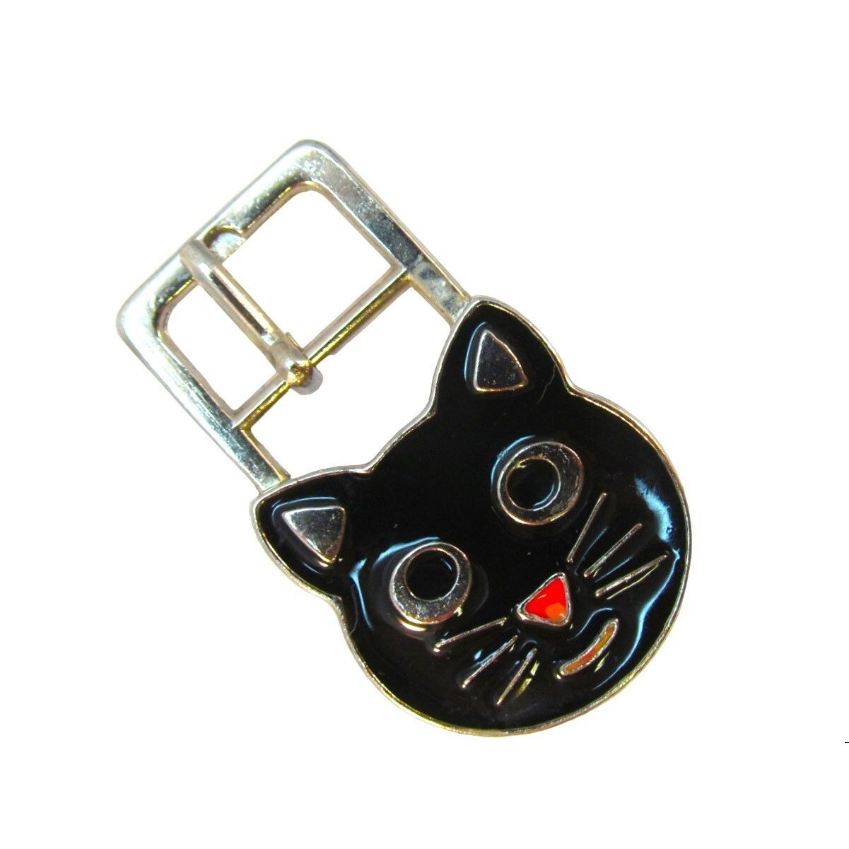 Black Enamel Cat Head Face Small Metal Belt Buckle